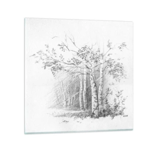 Quadro su vetro - La luce della foresta di betulle - 30x30 cm