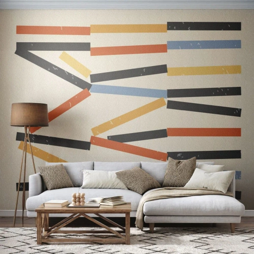 Fotomurali Premium Sand - Rettangoli colorati disposti orizzontalmente in una disposizione grafica astratta - 100x70cm - Composizione orizzontale - Decorazione murale moderna per soggiorno e camera da letto ARTTOR