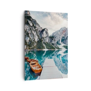 Quadro su tela - Stampe su Tela - Un lago con barche circondato da montagne - 70x100cm - Ti mostriamo la bellezza - Decorazione murale moderna per soggiorno e camera da letto ARTTOR
