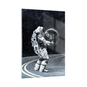 Quadro su vetro - Un astronauta che trasporta la Terra nel suo viaggio attraverso l'universo - 50x70cm - Sulla Via Lattea - Decorazione murale moderna per soggiorno e camera da letto ARTTOR