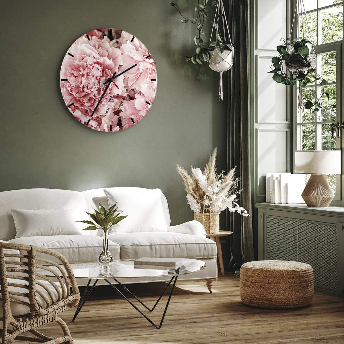 Orologio da parete - Orologio in Vetro - Un primo piano di lussureggianti peonie rosa in piena fioritura - 30x30cm - Sogno rosa - Decorazione murale moderna per soggiorno, cucina e camera da letto ARTTOR