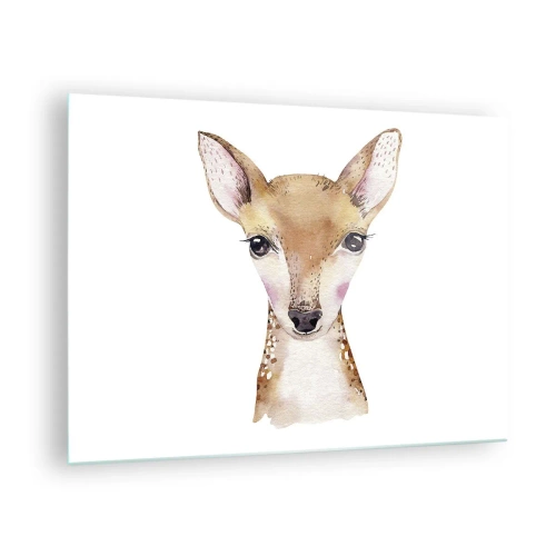 Quadro su vetro - Un grazioso ritratto ad acquerello di un giovane cerbiatto - 70x50cm - La natura dell'innocenza - Decorazione murale moderna per soggiorno e camera da letto ARTTOR