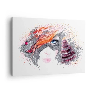 Quadro su tela - Stampe su Tela - Ritratto artistico di una donna con dettagli e un accento rosso - 70x50cm - Con lei ogni giorno è festa - Decorazione murale moderna per soggiorno e camera da letto ARTTOR