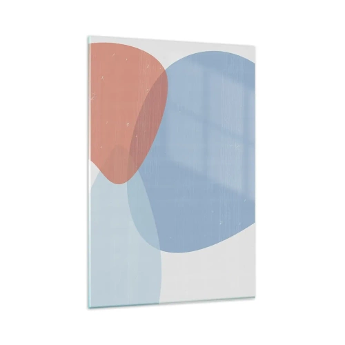 Quadro su vetro - Una composizione astratta nei toni pastello del blu e del rosa con forme organiche. - 80x120cm - Legami pastello - Decorazione murale moderna per soggiorno e camera da letto ARTTOR