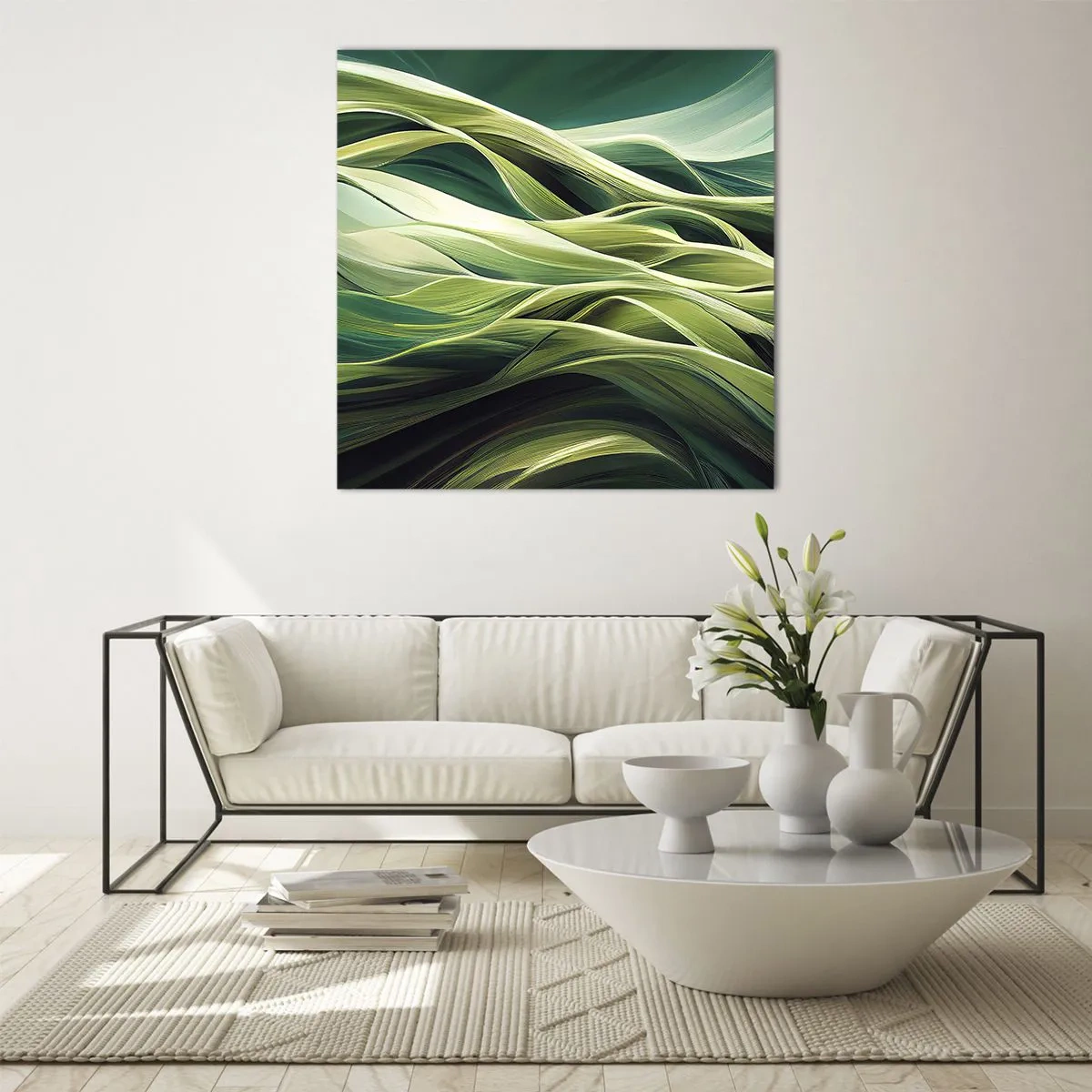 Quadro su vetro - Gioco astratto in verde - 50x50 cm