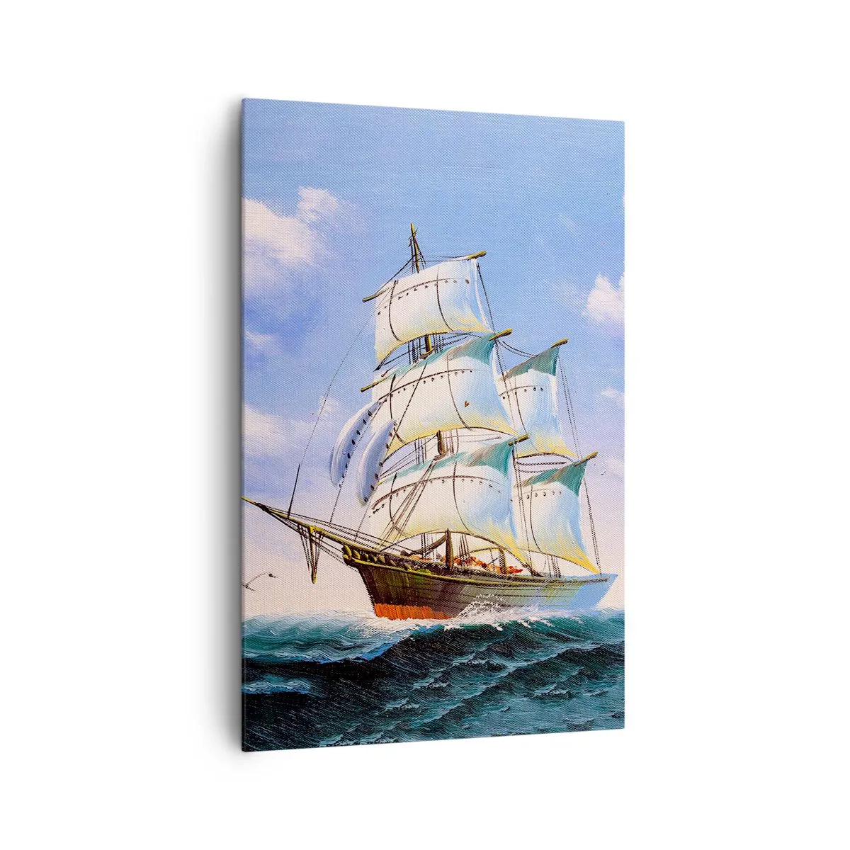 Quadro su tela - Stampe su Tela - Una nave a vela in mare aperto sotto un cielo azzurro - 80x120cm - Con orgoglio nel vento - Decorazione murale moderna per soggiorno e camera da letto ARTTOR