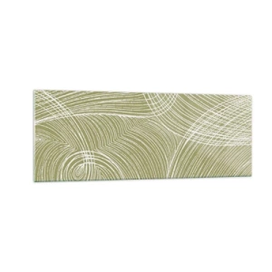 Quadro su vetro - Linee verdi e bianche in una composizione astratta - 140x50cm - Astrazione intricata in bianco - Decorazione murale moderna per soggiorno e camera da letto ARTTOR