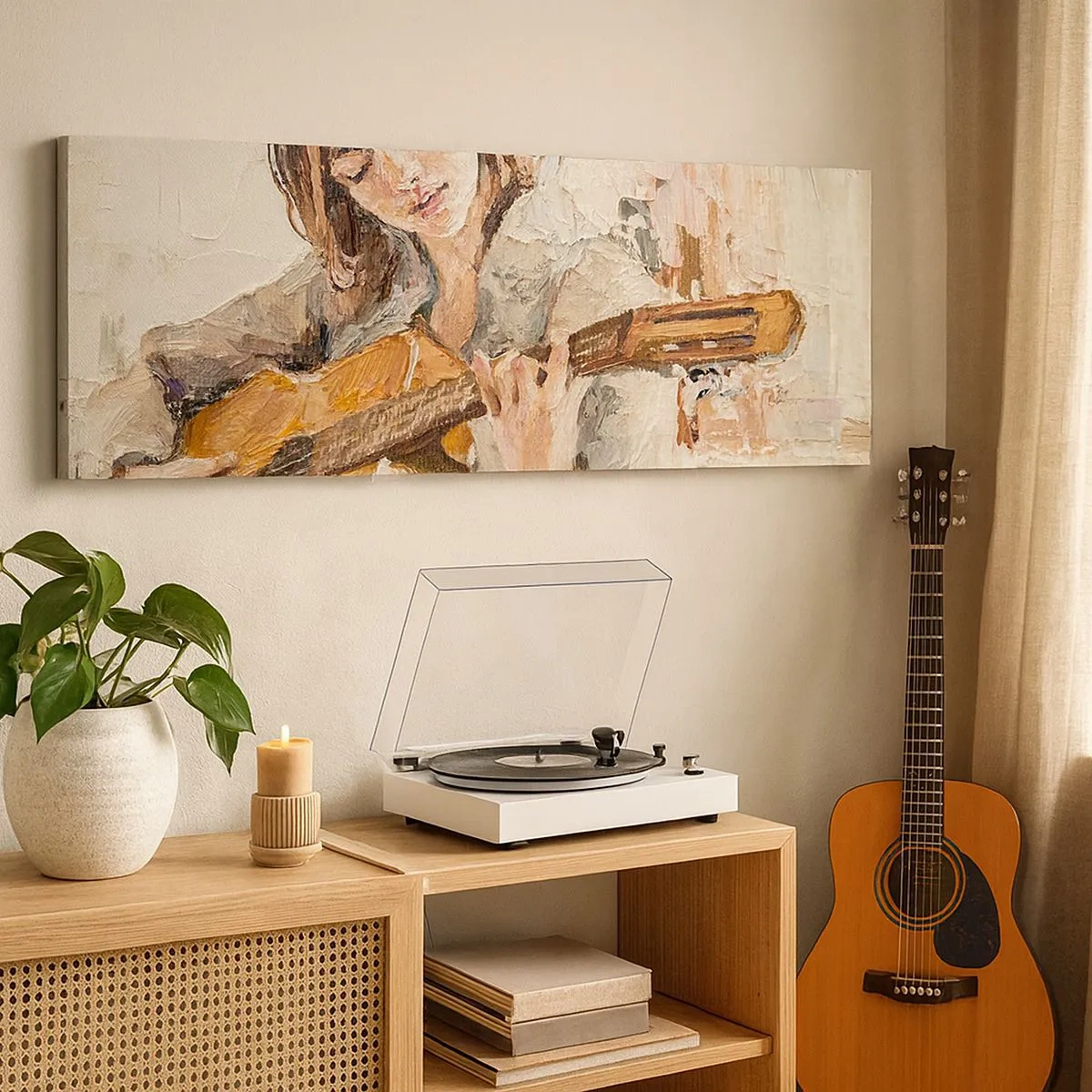 Quadro su tela - Stampe su Tela - Concerto per chitarra e cuore di ragazza - 100x40 cm