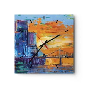 Orologio da parete - Orologio in Vetro - Una città colorata con un ponte al tramonto - 30x30cm - Cultura e natura - Decorazione murale moderna per soggiorno e camera da letto ARTTOR