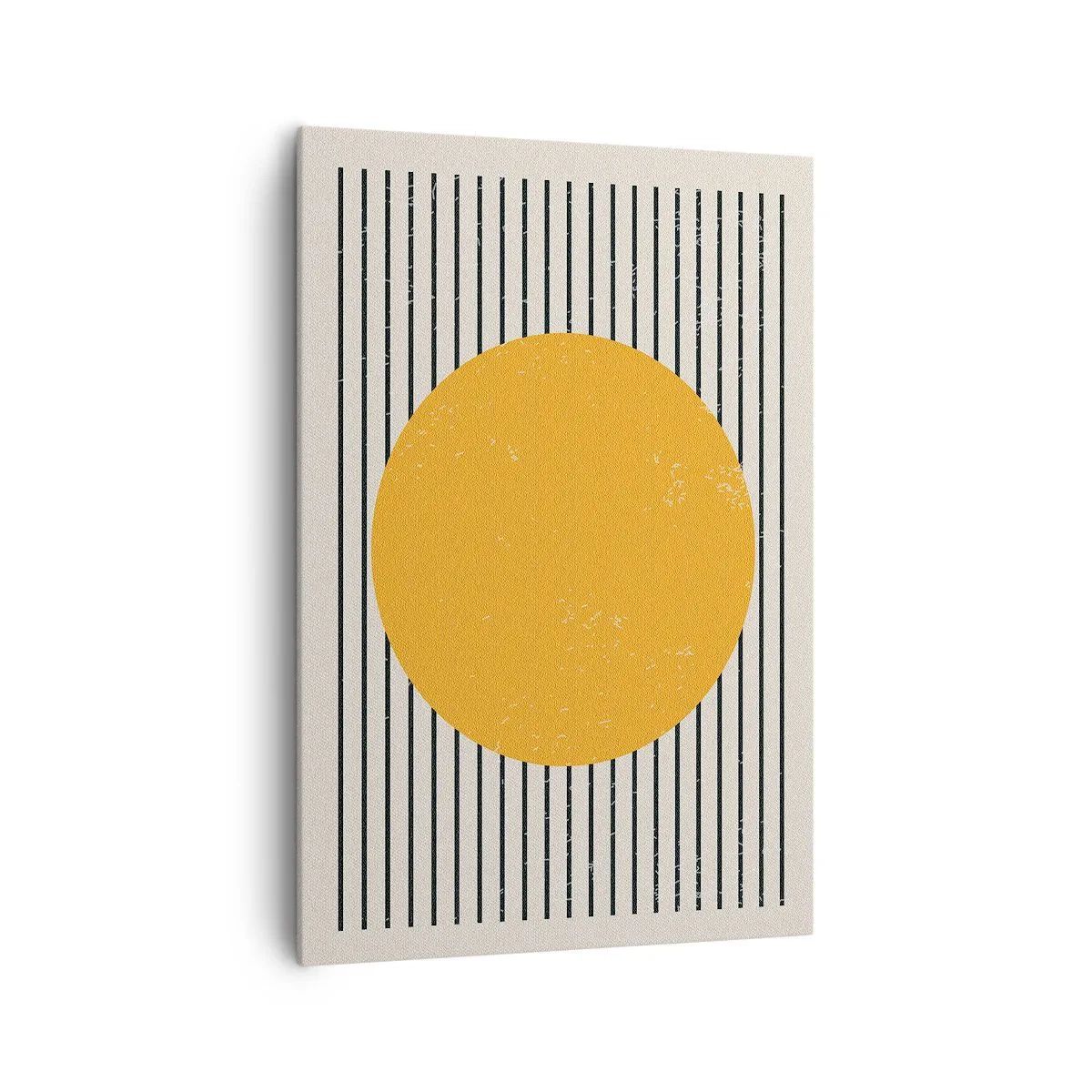 Quadro su tela - Stampe su Tela - Un cerchio giallo su uno sfondo di linee orizzontali bianche e nere - 70x100cm - La forza della semplicità - Decorazione murale moderna per soggiorno e camera da letto ARTTOR