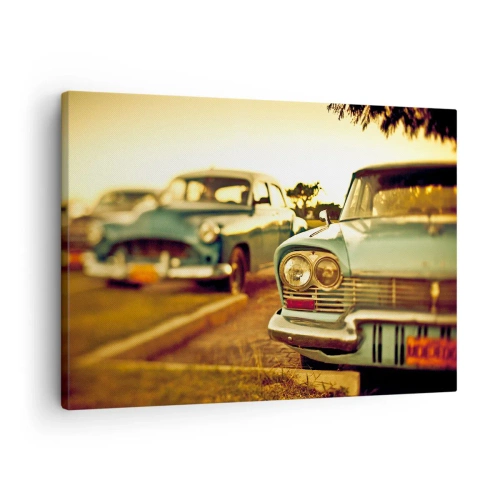 Quadro su tela - Stampe su Tela - Auto d'epoca nella calda luce del tramonto - 70x50cm - Aspettiamo, vediamo - Decorazione murale moderna per soggiorno e camera da letto ARTTOR
