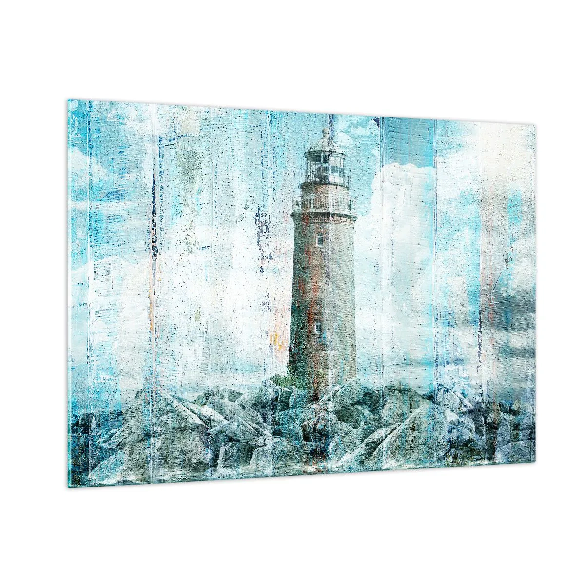 Quadro su vetro - Faro d'epoca con nuvole sullo sfondo - 100x70cm - Sul vecchio albero - Decorazione murale moderna per soggiorno e camera da letto ARTTOR