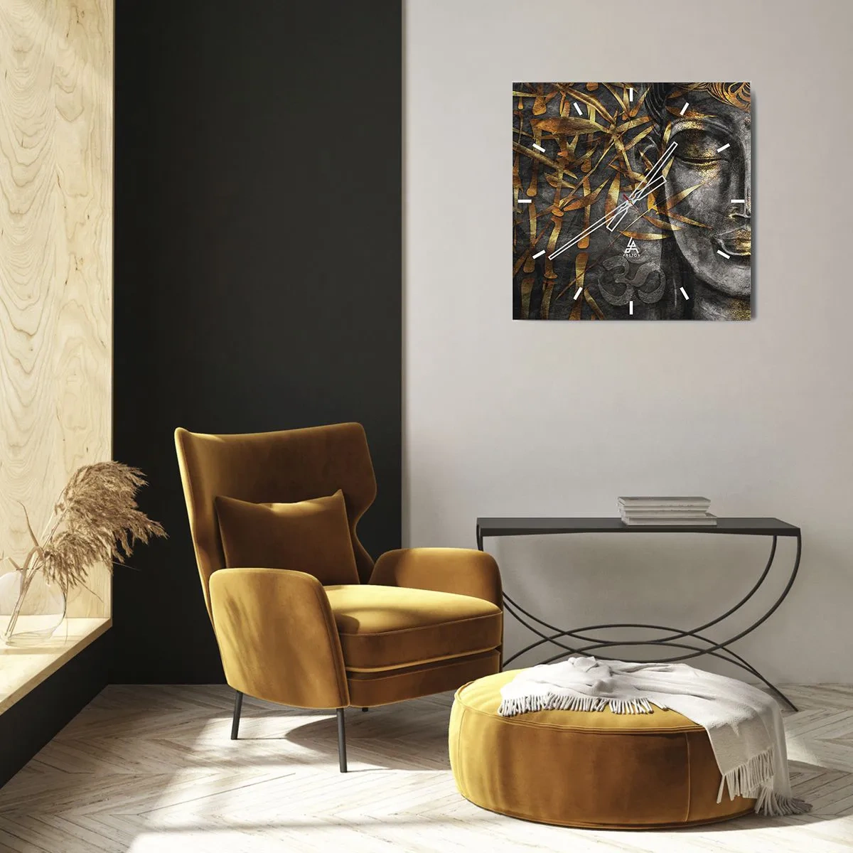 Orologio da parete - Orologio in Vetro - Immagine del Buddha Zen con bambù dorati - 30x30cm - Senti la pace - Decorazione murale moderna per soggiorno e camera da letto ARTTOR