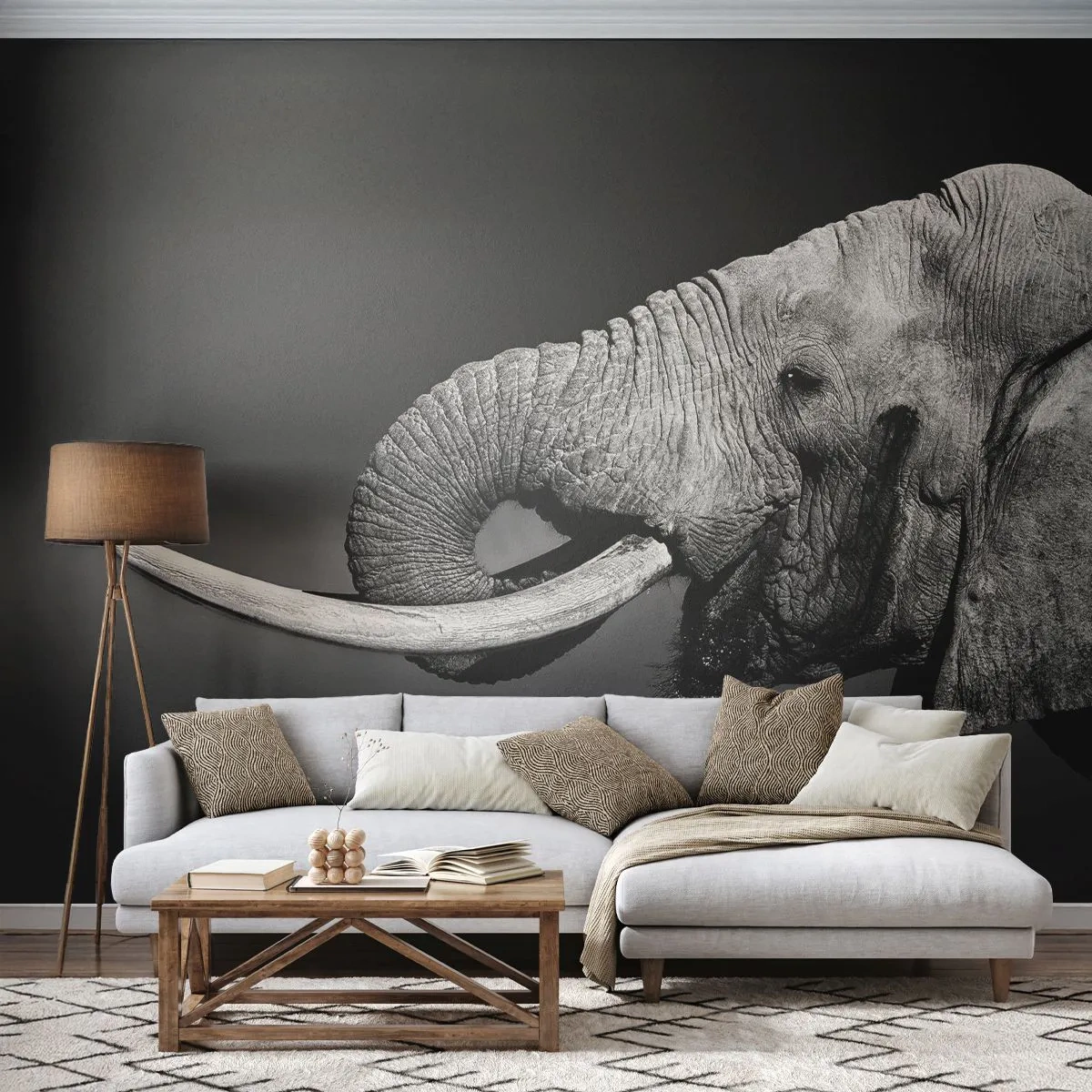 Fotomurali Standard Eco - Ripresa in bianco e nero di un elefante - 100x70cm - Si, adesso va bene - Decorazione murale moderna per soggiorno e camera da letto ARTTOR