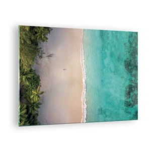 Quadro su vetro - Vista aerea di una spiaggia tropicale e del mare turchese - 70x50cm - Spiaggia del paradiso - Decorazione murale moderna per soggiorno e camera da letto ARTTOR