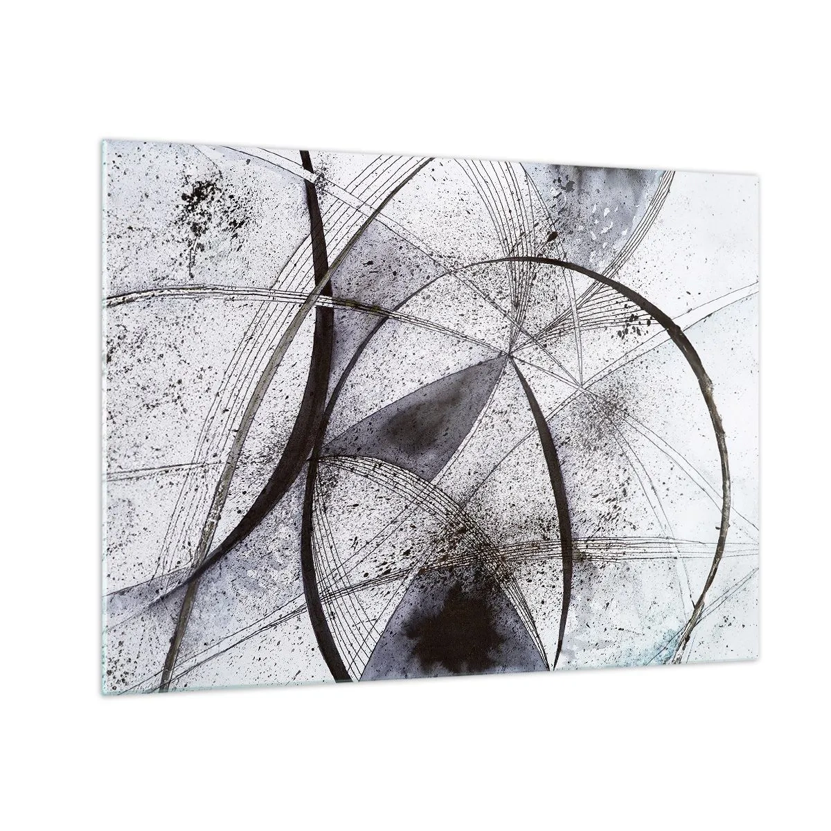 Quadro su vetro - Una composizione in bianco e nero di linee intersecate e archi geometrici. - 70x50cm - Fantasia futuristica - Decorazione murale moderna per soggiorno e camera da letto ARTTOR
