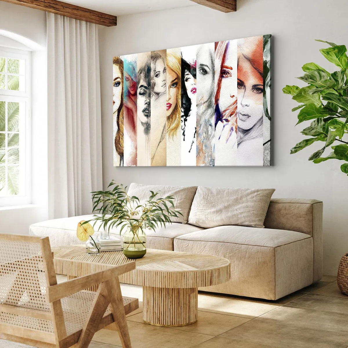 Quadro su tela - Stampe su Tela - Una raccolta di ritratti di donne in vari stili artistici. - 120x80cm - E sei sempre tu - Decorazione murale moderna per soggiorno e camera da letto ARTTOR