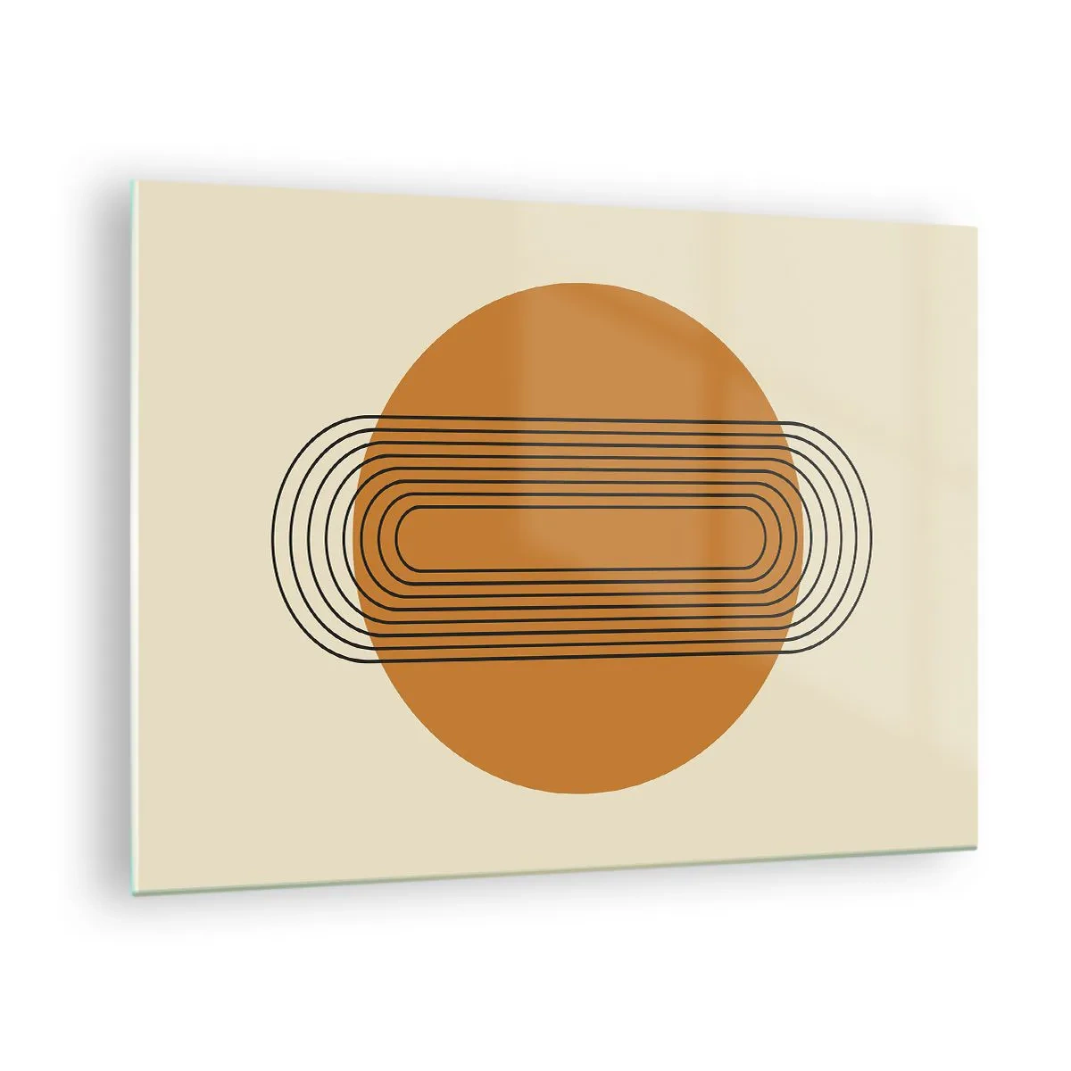 Quadro su vetro - Astrazione geometrica con cerchi e linee - 70x50cm - Piano perfetto - Decorazione murale moderna per soggiorno e camera da letto ARTTOR