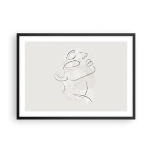 Poster in cornice nera - Uno schizzo minimalista di un volto su uno sfondo chiaro - 70x50cm - Profilo di sogno - Decorazione murale moderna per soggiorno e camera da letto ARTTOR