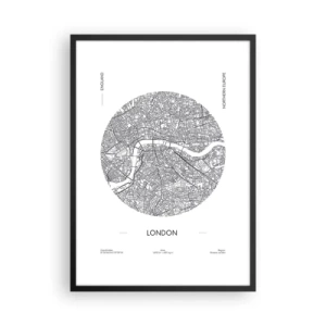 Poster in cornice nera - Una mappa minimalista in bianco e nero di Londra - 50x70cm - Anatomia di Londra - Decorazione murale moderna per soggiorno e camera da letto ARTTOR