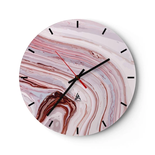 Orologio da parete - Orologio in Vetro - Onde astratte nei toni del rosa e del rosso su uno sfondo chiaro - 30x30cm - Dritto, poi a destra in basso - Decorazione murale moderna per soggiorno, cucina e camera da letto ARTTOR