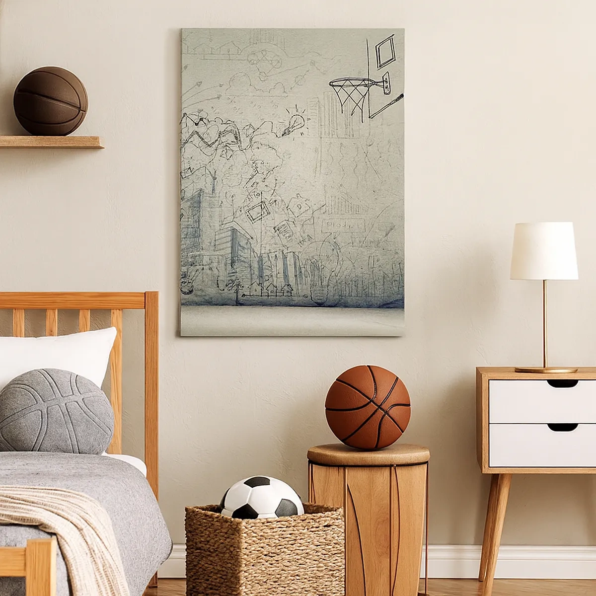 Quadro su tela - Stampe su Tela - Disegni e diagrammi sullo sfondo di un muro grezzo - 50x70cm - La mia fantastica vita in città - Decorazione murale moderna per soggiorno e camera da letto ARTTOR