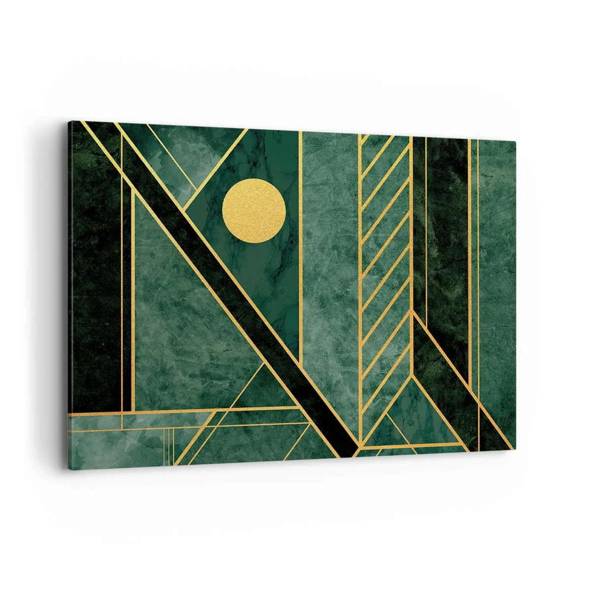 Quadro su tela - Stampe su Tela - Design geometrico verde e oro con un motivo elegante - 100x70cm - Dinamica di oro e azzurro - Decorazione murale moderna per soggiorno e camera da letto ARTTOR