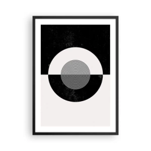 Poster in cornice nera - Motivo geometrico in bianco e nero con un cerchio concentrico - 50x70cm - Armonia in bianco e nero - Decorazione murale moderna per soggiorno e camera da letto ARTTOR