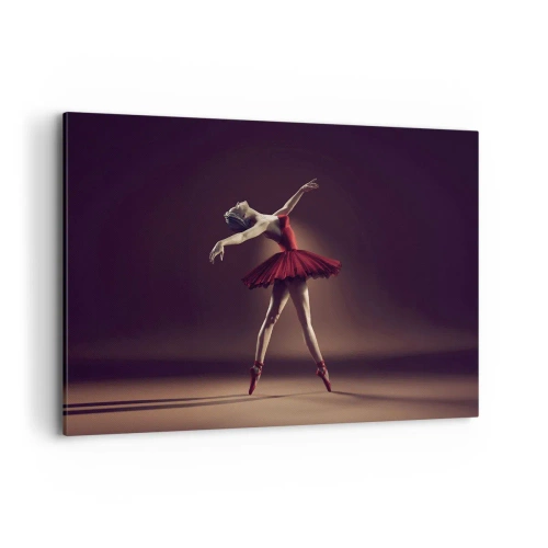 Quadro su tela - Stampe su Tela - Una ballerina in abito rosso sullo sfondo di un palco - 120x80cm - Prima ballerina - Decorazione murale moderna per soggiorno e camera da letto ARTTOR