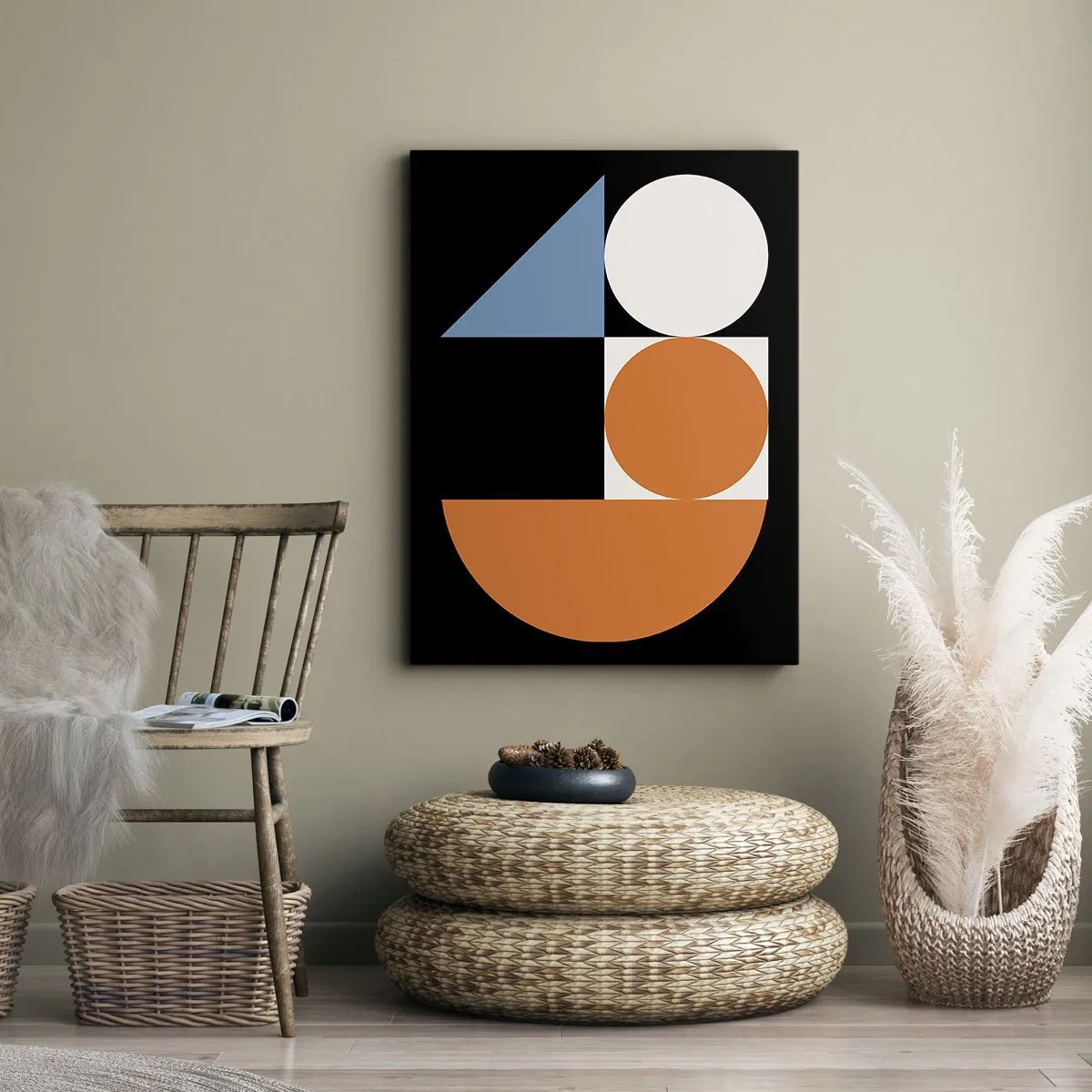 Quadro su tela - Stampe su Tela - Motivo geometrico con forme colorate su sfondo nero - 50x70cm - Composizione di figure - Decorazione murale moderna per soggiorno e camera da letto ARTTOR