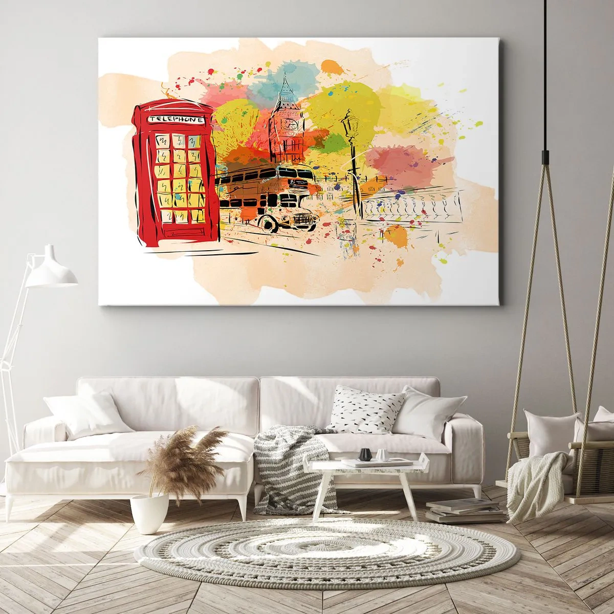 Quadro su tela - Stampe su Tela - Tema di Londra con autobus rosso e cabina - 120x80cm - La città della varietà - Decorazione murale moderna per soggiorno e camera da letto ARTTOR