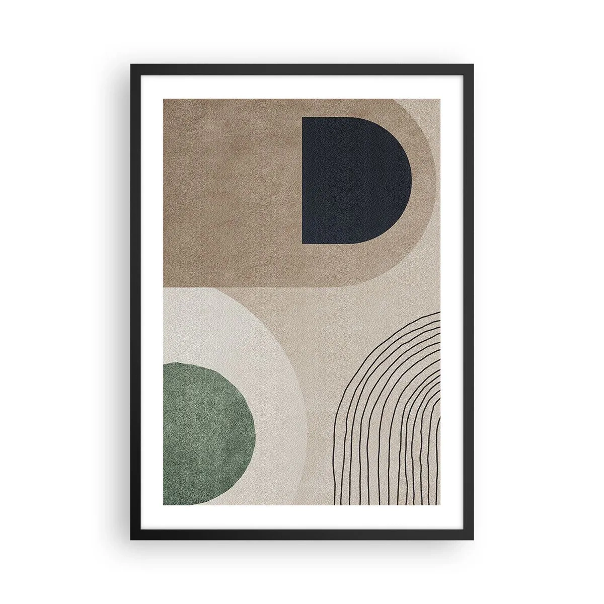 Poster in cornice nera - Astrazione geometrica nei toni del beige, verde e nero - 50x70cm - La mitezza dell'ovale - Decorazione murale moderna per soggiorno e camera da letto ARTTOR