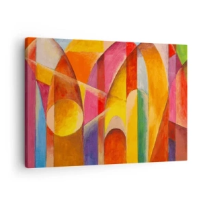 Quadro su tela - Stampe su Tela - Una composizione astratta ricca di forme geometriche colorate. - 70x50cm - La cattedrale del sole - Decorazione murale moderna per soggiorno e camera da letto ARTTOR