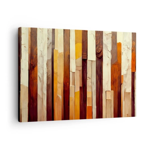 Quadro su tela - Stampe su Tela - Composizione geometrica nei toni del legno e dell'oro - 70x50cm - L'inno dei legni boschivi - Decorazione murale moderna per soggiorno e camera da letto ARTTOR