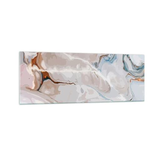 Quadro su vetro - Motivo astratto nei toni del bianco e del blu - 140x50cm - Meandri blu sotto il bianco - Decorazione murale moderna per soggiorno e camera da letto ARTTOR