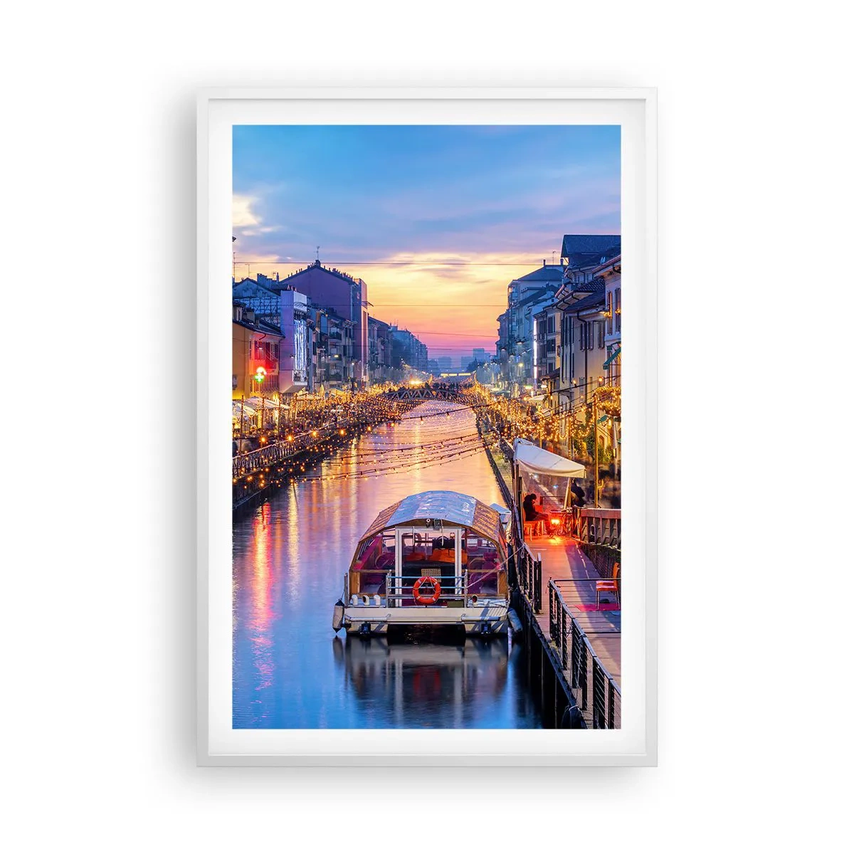 Poster in cornice bianca - Sera di luce e di divertimento - 61x91 cm