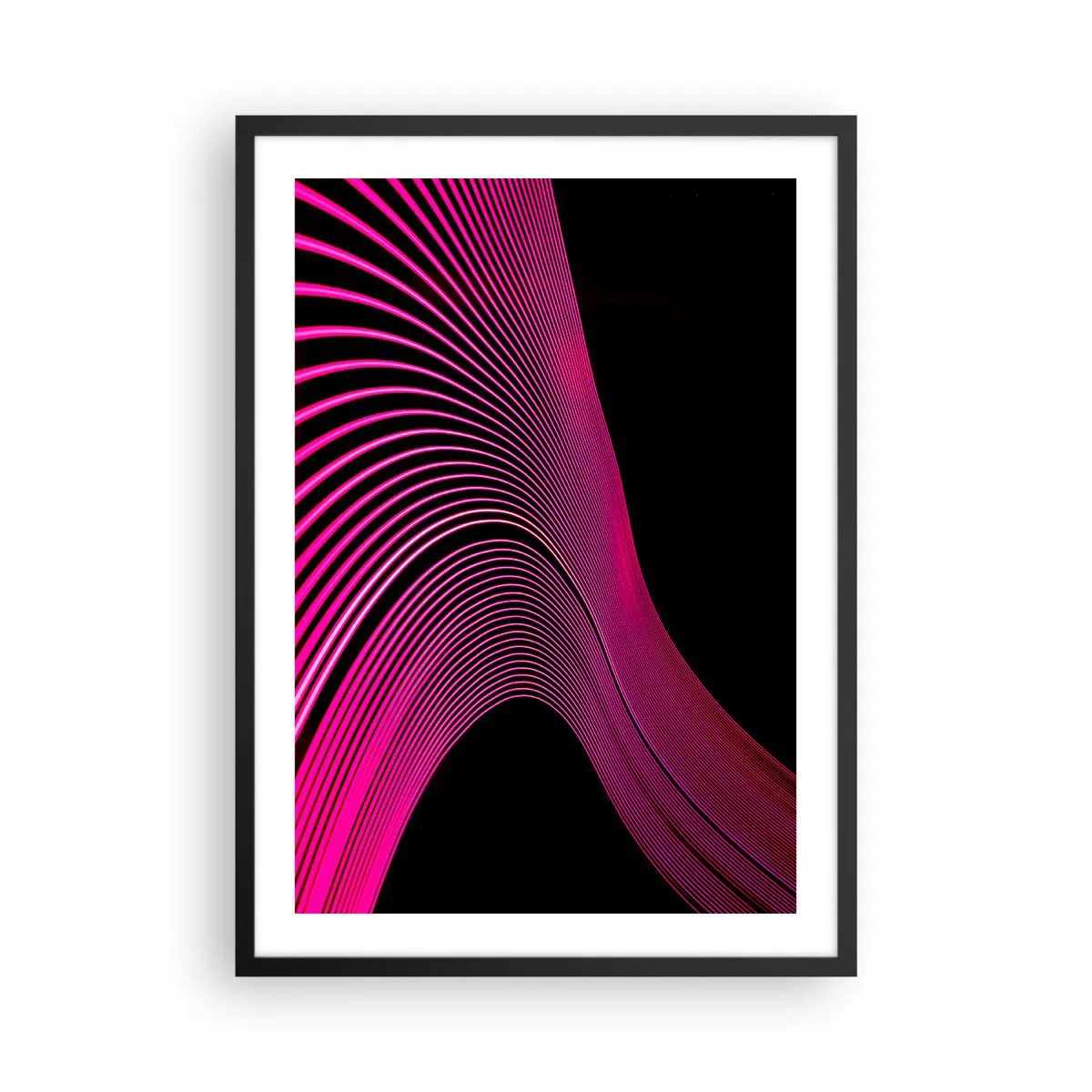 Poster in cornice nera - Linee rosa dinamiche su sfondo nero - 50x70cm - Il viale della luce - Decorazione murale moderna per soggiorno e camera da letto ARTTOR