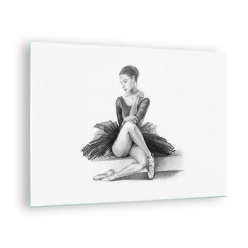 Quadro su vetro - Schizzo di una ballerina in abito nero in posa pensierosa - 70x50cm - Incantata dalla danza - Decorazione murale moderna per soggiorno e camera da letto ARTTOR