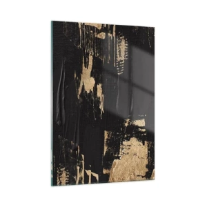 Quadro su vetro - Astrazione nera e oro con una texture simile a una pennellata - 50x70cm - Tracce del contatto - Decorazione murale moderna per soggiorno e camera da letto ARTTOR