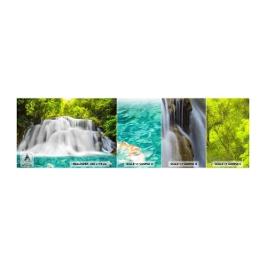 Campione di Fotomurale Adesivo Deluxe Sticker - Cascata spumeggiante dal verde all'azzurro - Paesaggio, Cascata, Parco Nazionale - 100x30 cm