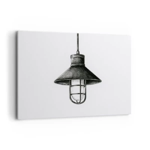 Quadro su tela - Stampe su Tela - Disegno di una lampada a sospensione retrò su sfondo bianco - 100x70cm - Come tanti anni fa... - Decorazione murale moderna per soggiorno e camera da letto ARTTOR