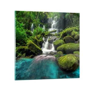 Quadro su vetro - Turchese, zaffiro e argento liquido - 60x60 cm