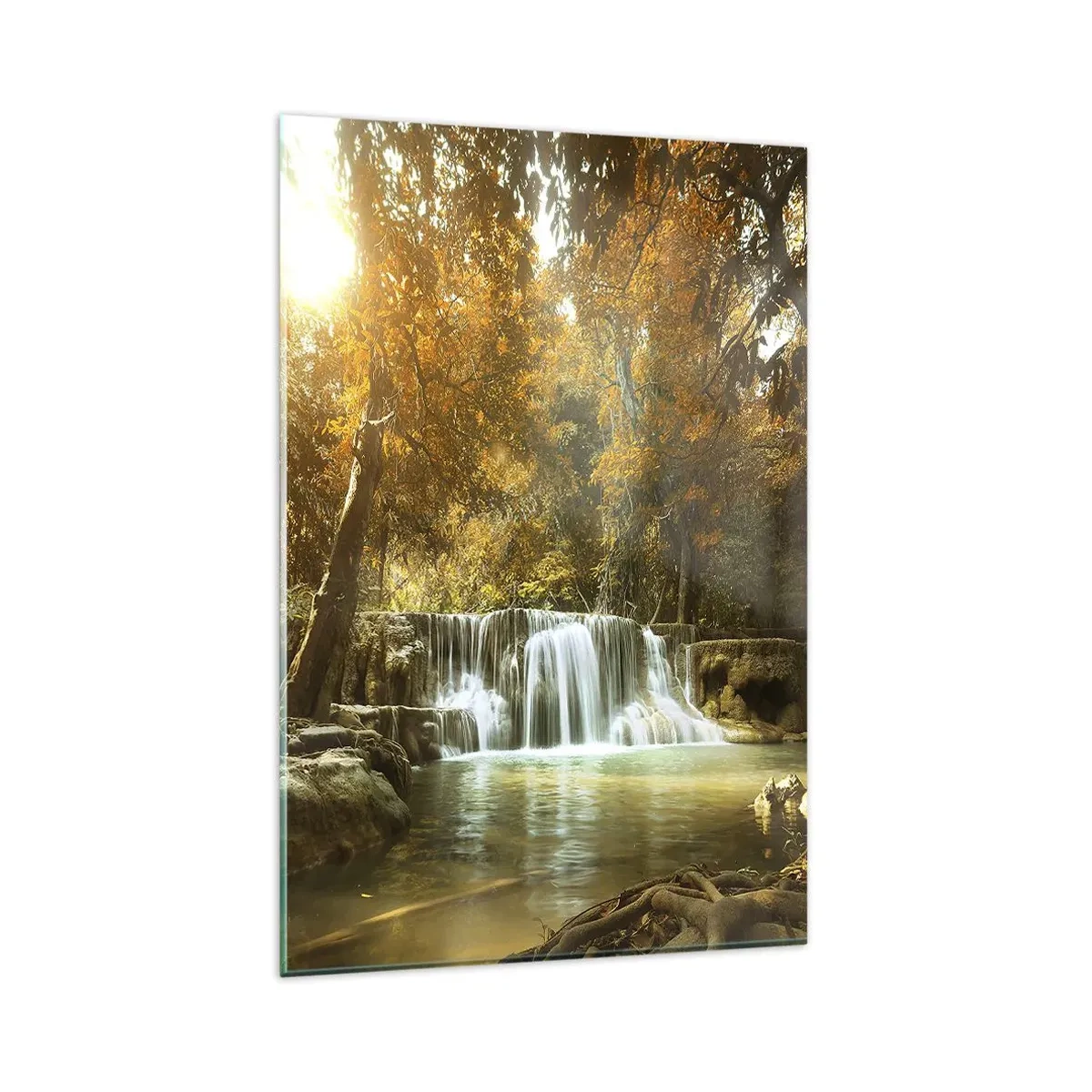 Quadro su vetro - Paesaggio autunnale con cascata - 80x120cm - Cascata nel parco - Decorazione murale moderna per soggiorno e camera da letto ARTTOR