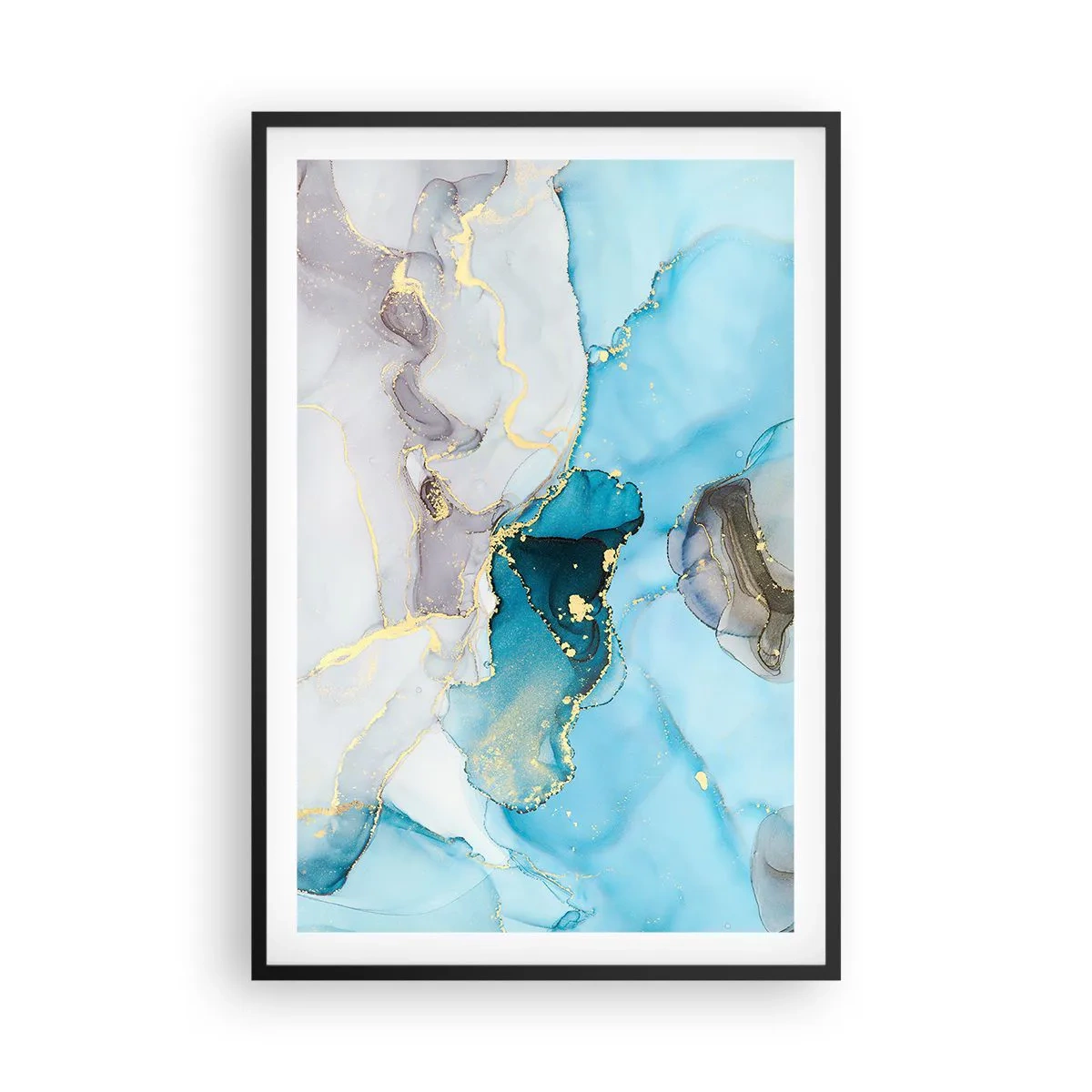 Poster in cornice nera - Studio di incontro tra grigio e turchese - 61x91 cm