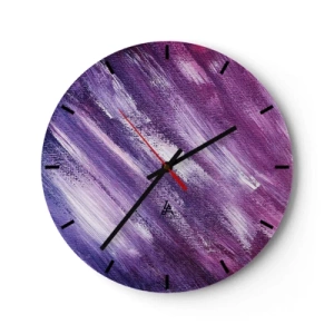 Orologio da parete - Orologio in Vetro - Pennellate astratte nei toni del viola e del rosa - 30x30cm - Quando soffia il vento solare - Decorazione murale moderna per soggiorno, cucina e camera da letto ARTTOR