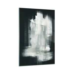 Quadro su vetro - Tratti astratti bianchi su sfondo scuro - 80x120cm - Tessuto in verticale e in orizzontale - Decorazione murale moderna per soggiorno e camera da letto ARTTOR