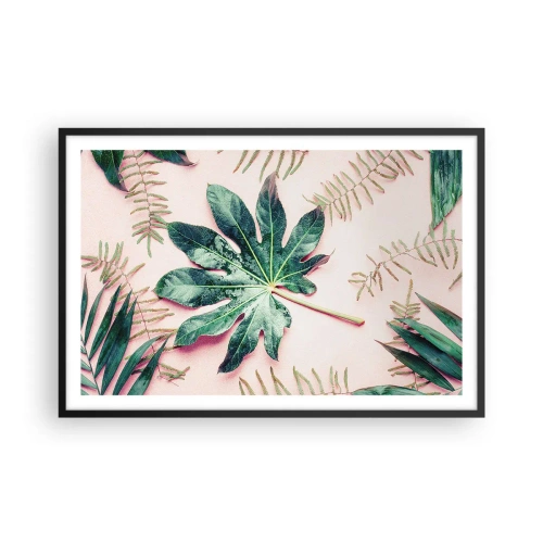 Poster in cornice nera - Studio di verde su sfondo rosa - 91x61 cm