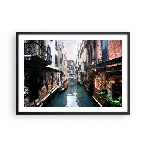 Poster in cornice nera - Un canale a Venezia con una gondola ed edifici storici - 70x50cm - Paesaggio veneziano con gondola e ponte - Decorazione murale moderna per soggiorno e camera da letto ARTTOR