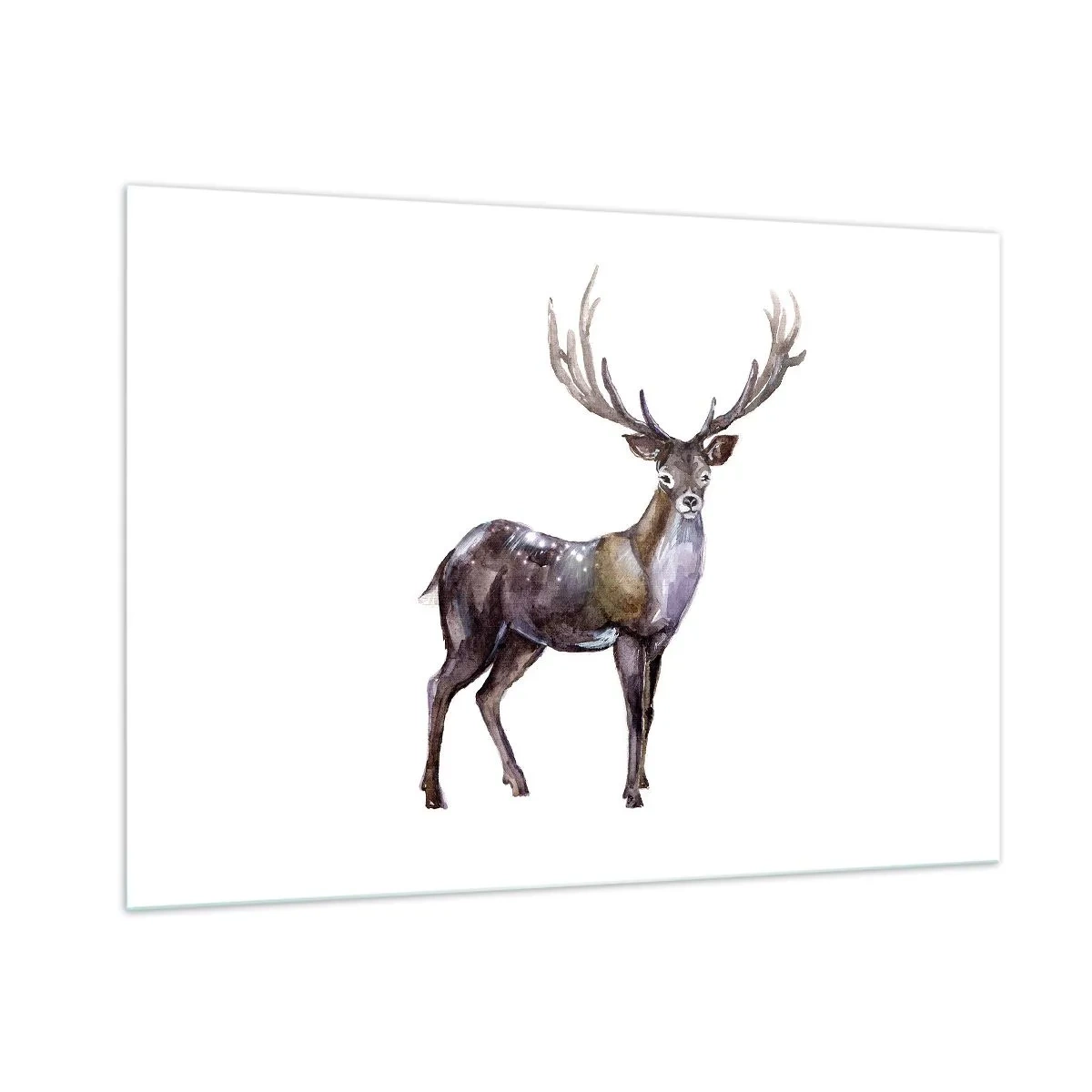 Quadro su vetro - Elegante cervo acquerello - 100x70cm - Il re della foresta del nord - Decorazione murale moderna per soggiorno e camera da letto ARTTOR