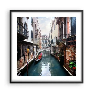 Poster in cornice nera - Paesaggio veneziano con gondola e ponte - 50x50 cm
